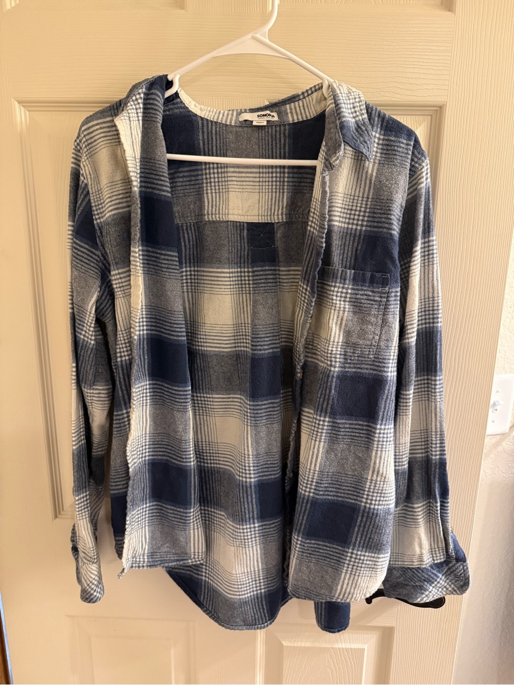 Sonoma Blue and White Plaid Button-Down Shirt